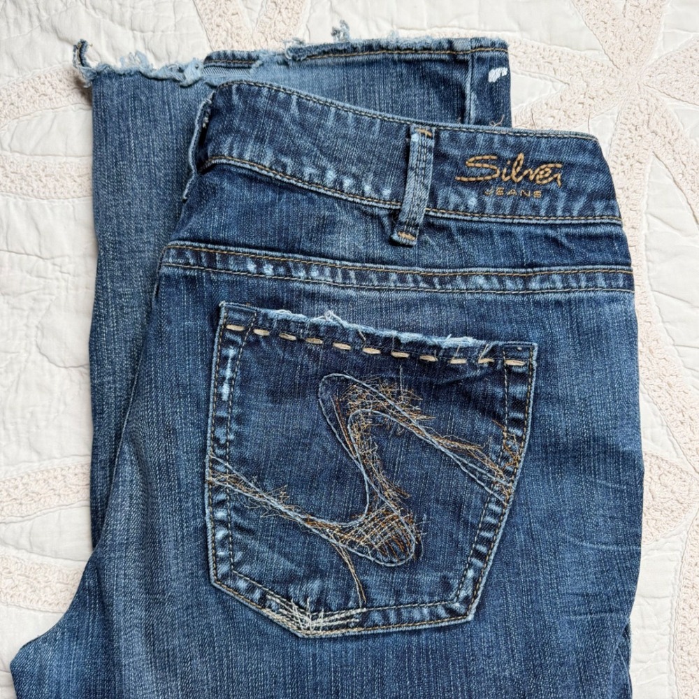 Silver Jeans Size 34 Julia Bootcut Jeans Blue Distressed Low Rise‎ Y2K Grunge